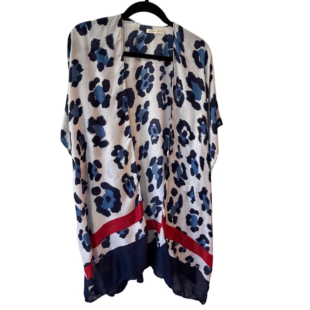 Anthropologie Do Everything in Love Blue Leopard Print‎ Kimono One Size Coverup
